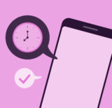 Illustration of notifications with a clock and checkmarks coming from a phone